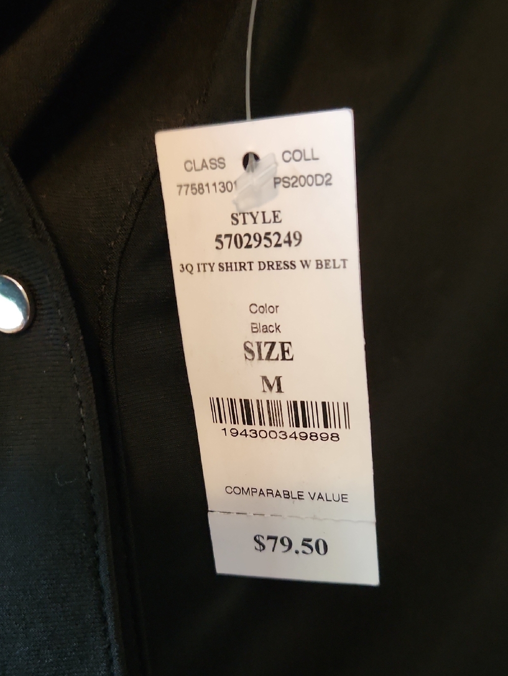 White House Black Market Black Poly/Spandex Snap Up Dress With Tie Size Medium - Picture 7 of 10